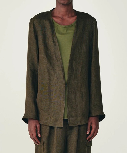 markaware(マーカウェア)の「【marka/マーカ】リネンガーゼダブルクロス ミニマリストジャケット / MINIMALIST JACKET(テーラードジャケット・メンズ・ブラック/ダークグリーン・1/2)」の5枚目の写真