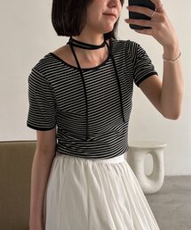 CAPRICIEUX LE'MAGE（カプリシューレマージュ）の「【前後2WAY】アシメレイヤードボーダーT（Tシャツ/カットソー）」