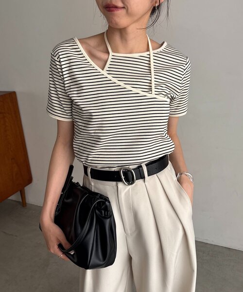 CAPRICIEUX LE'MAGE（カプリシューレマージュ）の「【前後2WAY】アシメレイヤードボーダーT（Tシャツ/カットソー・レディース・アイボリー/ブラック/チャコールグレー・FREE）」の10枚目の写真