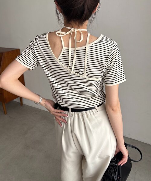 CAPRICIEUX LE'MAGE（カプリシューレマージュ）の「【前後2WAY】アシメレイヤードボーダーT（Tシャツ/カットソー・レディース・アイボリー/ブラック/チャコールグレー・FREE）」の17枚目の写真