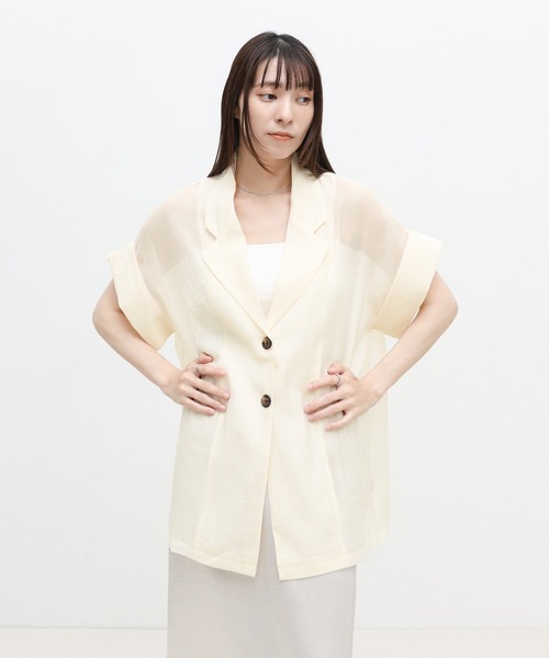 select MOCA(セレクトモカ)の「ハーフスリーブシアーテーラードジャケット(テーラードジャケット・レディース・ブラック/アイボリー・FREE)」の10枚目の写真
