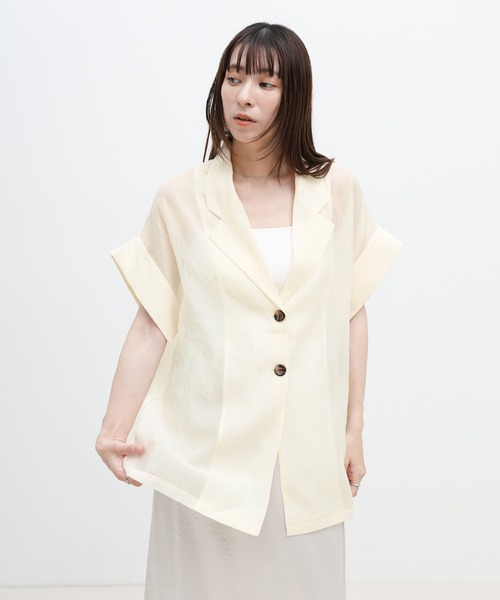 select MOCA(セレクトモカ)の「ハーフスリーブシアーテーラードジャケット(テーラードジャケット・レディース・ブラック/アイボリー・FREE)」の5枚目の写真