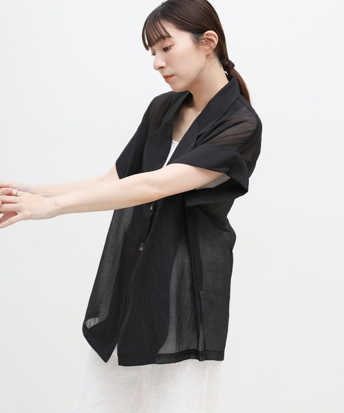 select MOCA(セレクトモカ)の「ハーフスリーブシアーテーラードジャケット(テーラードジャケット・レディース・ブラック/アイボリー・FREE)」の18枚目の写真