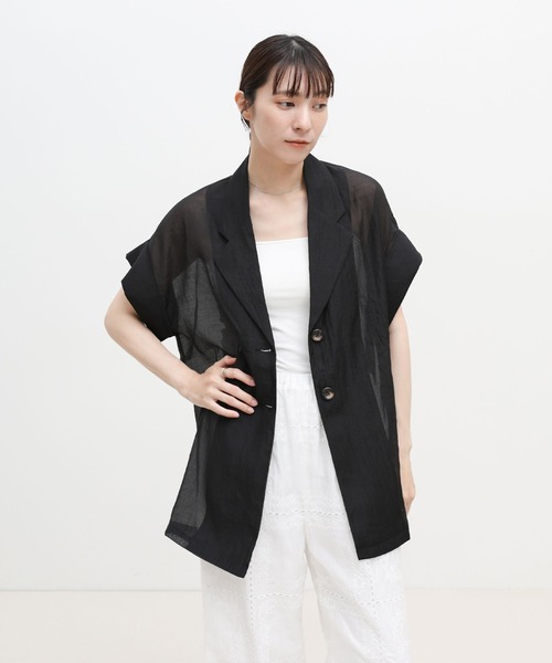 select MOCA(セレクトモカ)の「ハーフスリーブシアーテーラードジャケット(テーラードジャケット・レディース・ブラック/アイボリー・FREE)」の22枚目の写真
