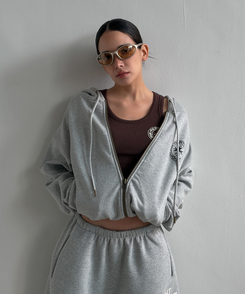 Circle Logo Zip Up Hoodie (GRAY) — серая худи на молнии с круговым логотипом