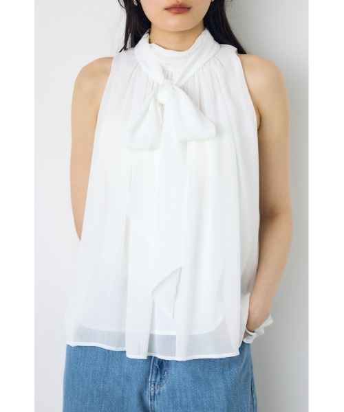 AZUL by moussy（アズールバイマウジー）の「シフォンノースリーブブラウス（シャツ/ブラウス・レディース・ライトカーキ/ブラウン/オフホワイト・SMALL/MEDIUM）」の6枚目の写真