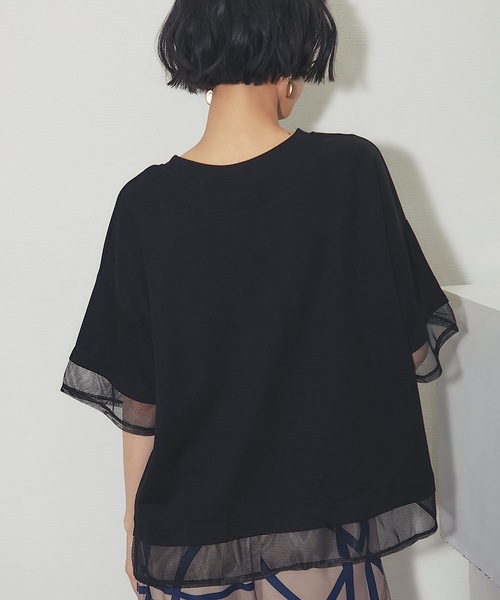 ANOTHER S(アナザーエス)の「メッシュ切替アシンメトリープルオーバー(Tシャツ/カットソー・レディース・ブラック/ホワイト・FREE)」の9枚目の写真