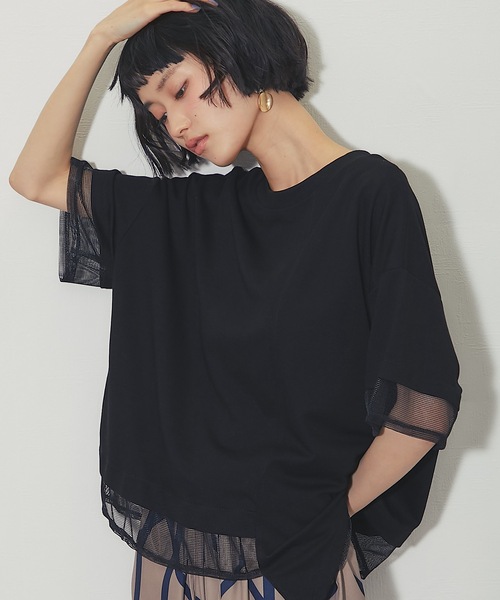 ANOTHER S(アナザーエス)の「メッシュ切替アシンメトリープルオーバー(Tシャツ/カットソー・レディース・ブラック/ホワイト・FREE)」の3枚目の写真
