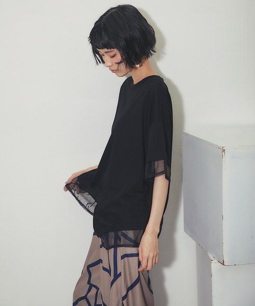 ANOTHER S(アナザーエス)の「メッシュ切替アシンメトリープルオーバー(Tシャツ/カットソー・レディース・ブラック/ホワイト・FREE)」の17枚目の写真