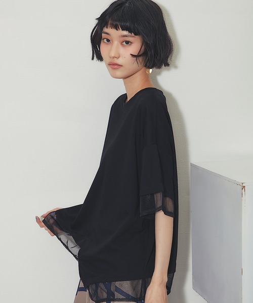 ANOTHER S(アナザーエス)の「メッシュ切替アシンメトリープルオーバー(Tシャツ/カットソー・レディース・ブラック/ホワイト・FREE)」の14枚目の写真