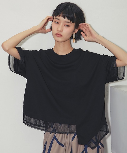 ANOTHER S(アナザーエス)の「メッシュ切替アシンメトリープルオーバー(Tシャツ/カットソー・レディース・ブラック/ホワイト・FREE)」の8枚目の写真