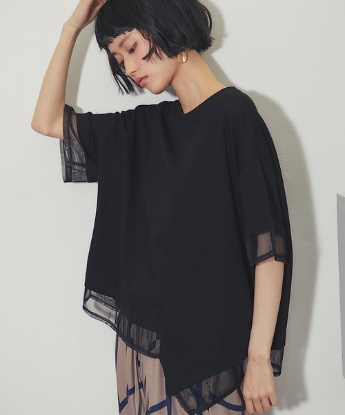 ANOTHER S(アナザーエス)の「メッシュ切替アシンメトリープルオーバー(Tシャツ/カットソー・レディース・ブラック/ホワイト・FREE)」の11枚目の写真