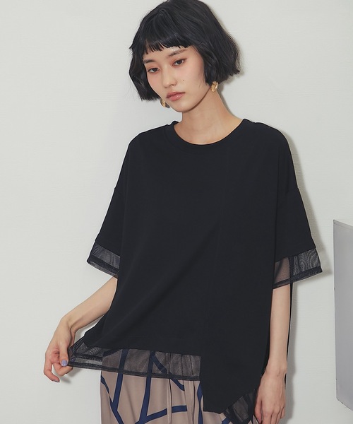 ANOTHER S(アナザーエス)の「メッシュ切替アシンメトリープルオーバー(Tシャツ/カットソー・レディース・ブラック/ホワイト・FREE)」の5枚目の写真