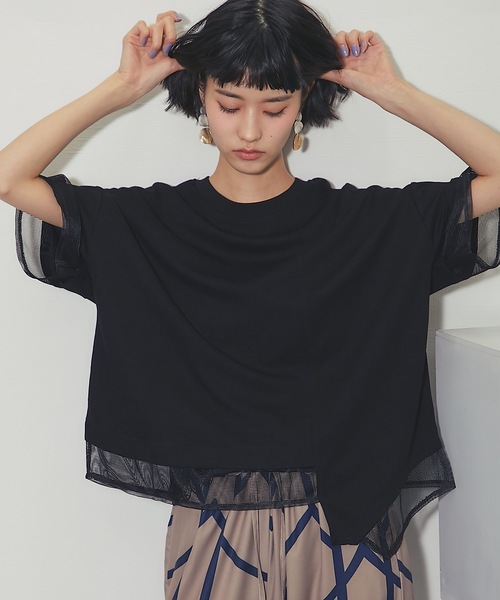 ANOTHER S(アナザーエス)の「メッシュ切替アシンメトリープルオーバー(Tシャツ/カットソー・レディース・ブラック/ホワイト・FREE)」の12枚目の写真