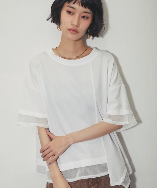 ANOTHER S(アナザーエス)の「メッシュ切替アシンメトリープルオーバー(Tシャツ/カットソー・レディース・ブラック/ホワイト・FREE)」の18枚目の写真