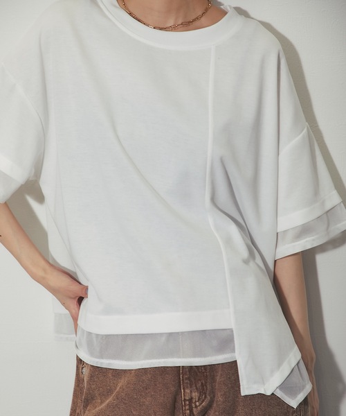 ANOTHER S(アナザーエス)の「メッシュ切替アシンメトリープルオーバー(Tシャツ/カットソー・レディース・ブラック/ホワイト・FREE)」の20枚目の写真