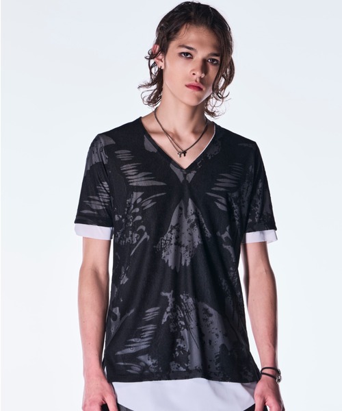 kiryuyrik(キリュウキリュウ)の「kiryuyrik/キリュウキリュウ/Layered T-Shirt(Tシャツ/カットソー・メンズ・ブラック×ブラック/ブラック×ホワイト・LARGE/MEDIUM/SMALL)」の1枚目の写真