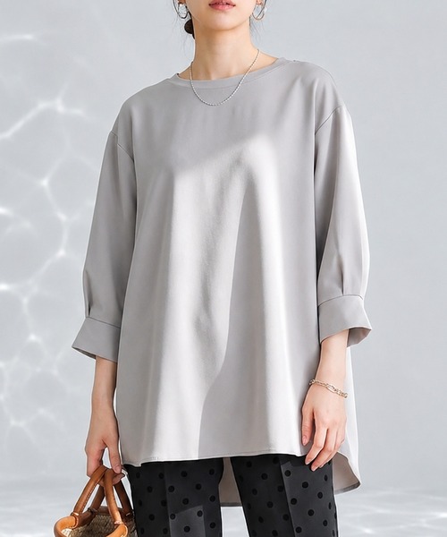 itto...(イット)の「【接触冷感&UVカット】ひんやりさらさらジョーゼットパフスリーブブラウス(Tシャツ/カットソー・レディース・チャコール/グレー/ブラック/オフホワイト・FREE)」の4枚目の写真