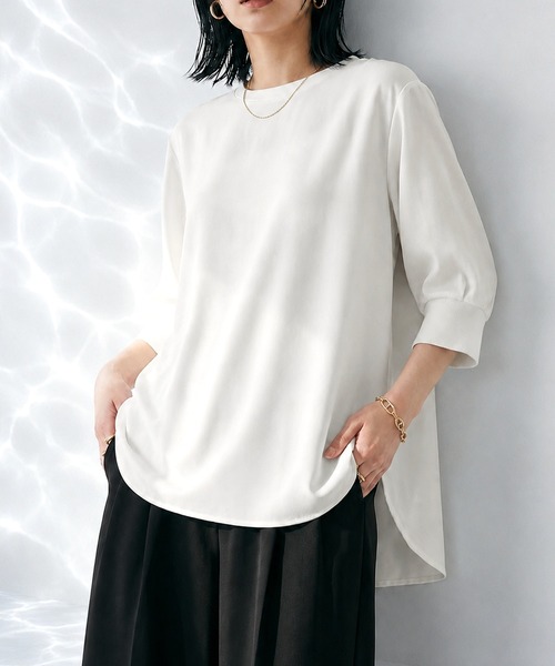 itto...(イット)の「【接触冷感&UVカット】ひんやりさらさらジョーゼットパフスリーブブラウス(Tシャツ/カットソー・レディース・チャコール/グレー/ブラック/オフホワイト・FREE)」の3枚目の写真
