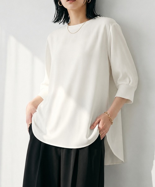 itto...(イット)の「【接触冷感&UVカット】ひんやりさらさらジョーゼットパフスリーブブラウス(Tシャツ/カットソー・レディース・チャコール/グレー/ブラック/オフホワイト・FREE)」の5枚目の写真
