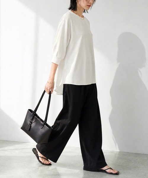 itto...(イット)の「【接触冷感&UVカット】ひんやりさらさらジョーゼットパフスリーブブラウス(Tシャツ/カットソー・レディース・チャコール/グレー/ブラック/オフホワイト・FREE)」の7枚目の写真