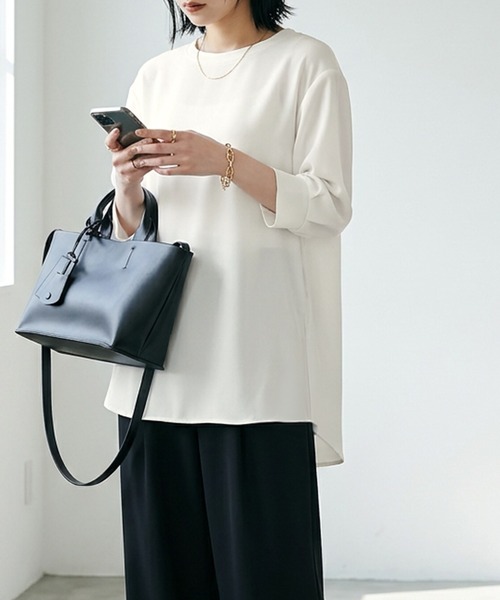 itto...(イット)の「【接触冷感&UVカット】ひんやりさらさらジョーゼットパフスリーブブラウス(Tシャツ/カットソー・レディース・チャコール/グレー/ブラック/オフホワイト・FREE)」の8枚目の写真