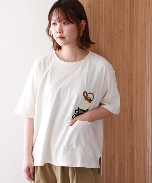 Emago(イマゴ)の「EMAGO マグカップ刺繍T(Tシャツ/カットソー・レディース・ブルー/アイボリー/ブラック・FREE)」の6枚目の写真
