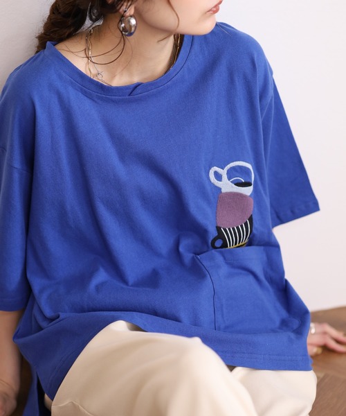Emago(イマゴ)の「EMAGO マグカップ刺繍T(Tシャツ/カットソー・レディース・ブルー/アイボリー/ブラック・FREE)」の20枚目の写真
