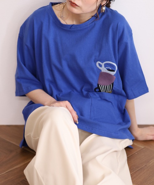 Emago(イマゴ)の「EMAGO マグカップ刺繍T(Tシャツ/カットソー・レディース・ブルー/アイボリー/ブラック・FREE)」の21枚目の写真
