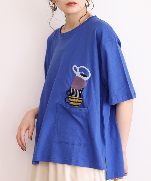 Emago(イマゴ)の「EMAGO マグカップ刺繍T(Tシャツ/カットソー・レディース・ブルー/アイボリー/ブラック・FREE)」の22枚目の写真