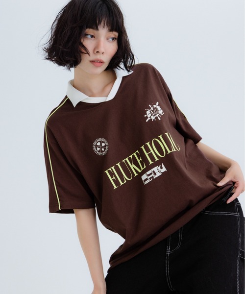 FLUKE HOLIC(フロックホリック)の「Logo game shirts(Tシャツ/カットソー・レディース・ブラウン/ブラック/ネイビー・SMALL/MEDIUM/LARGE)」の2枚目の写真
