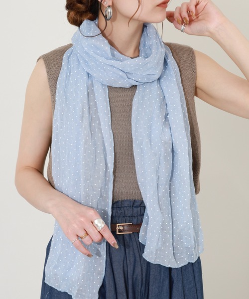 ドット柄クシュクシュシワ加工ストール（ストール/ショール）｜crossi