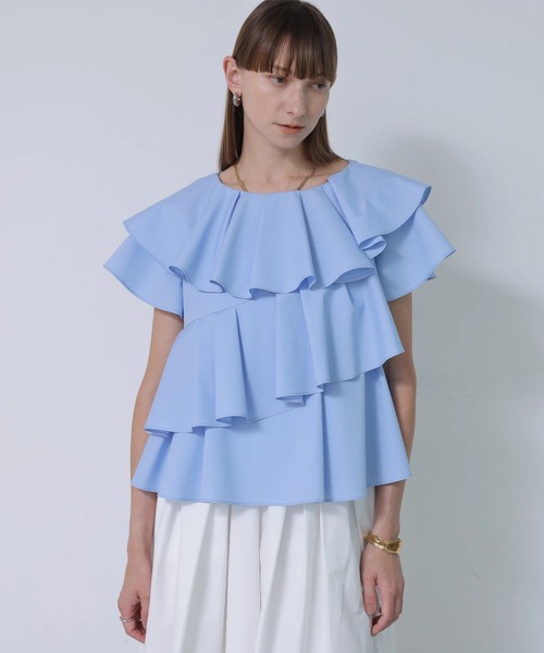 CADUNE(カデュネ)の「ラッフルズブラウス(シャツ/ブラウス・レディース・ブラック/ホワイト/ピンク系その他4/ライトブルー・38/36)」の3枚目の写真
