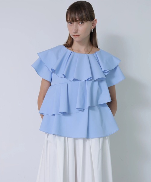 CADUNE(カデュネ)の「ラッフルズブラウス(シャツ/ブラウス・レディース・ブラック/ホワイト/ピンク系その他4/ライトブルー・38/36)」の14枚目の写真