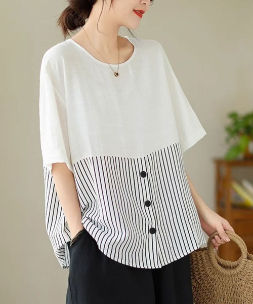 Flugge(フラッジー)の「ストライプシャツ切り替えカットソー(Tシャツ/カットソー・レディース・ホワイト・MEDIUM/LARGE)」の3枚目の写真