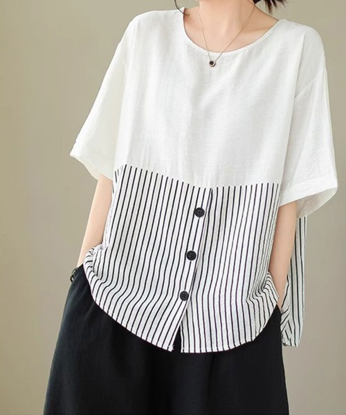 Flugge(フラッジー)の「ストライプシャツ切り替えカットソー(Tシャツ/カットソー・レディース・ホワイト・MEDIUM/LARGE)」の5枚目の写真