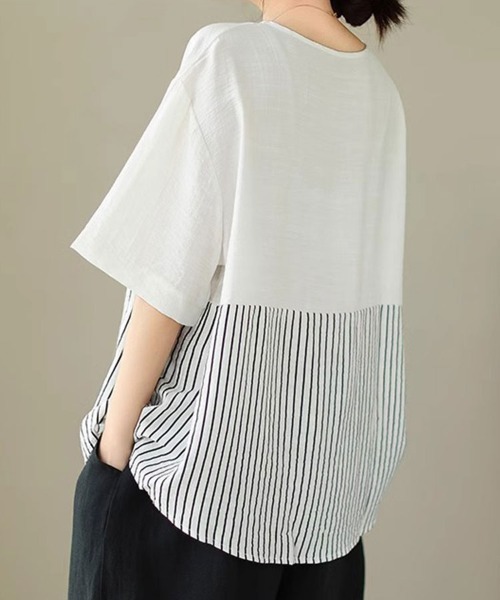 Flugge(フラッジー)の「ストライプシャツ切り替えカットソー(Tシャツ/カットソー・レディース・ホワイト・MEDIUM/LARGE)」の6枚目の写真