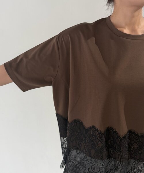DouDou(ドゥドゥ)の「裾レースワイドTEE(Tシャツ/カットソー・レディース・ブラック/ホワイト/ブラウン・FREE)」の9枚目の写真