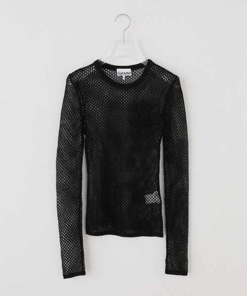 GANNI(ガニー)の「GANNI / ガニー Mercerized Cotton Mesh Pointelle L(Tシャツ/カットソー・レディース・ブラック・X-SMALL)」の1枚目の写真