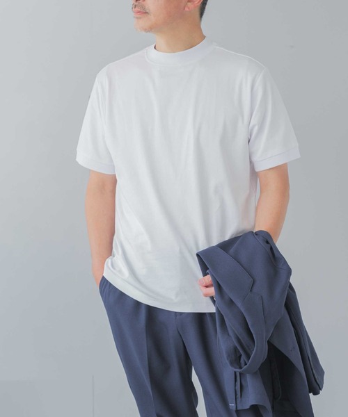 ELLE PLANETE(エルプラネット)の「シルケット加工 ビジネス対応 モックネックTシャツ(Tシャツ/カットソー・メンズ・ホワイト/ブラック・L/M/S/3L/LL)」の1枚目の写真
