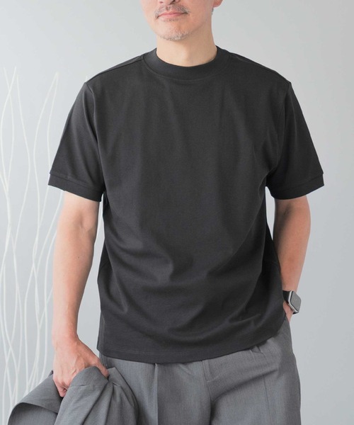 ELLE PLANETE(エルプラネット)の「シルケット加工 ビジネス対応 モックネックTシャツ(Tシャツ/カットソー・メンズ・ホワイト/ブラック・L/M/S/3L/LL)」の2枚目の写真