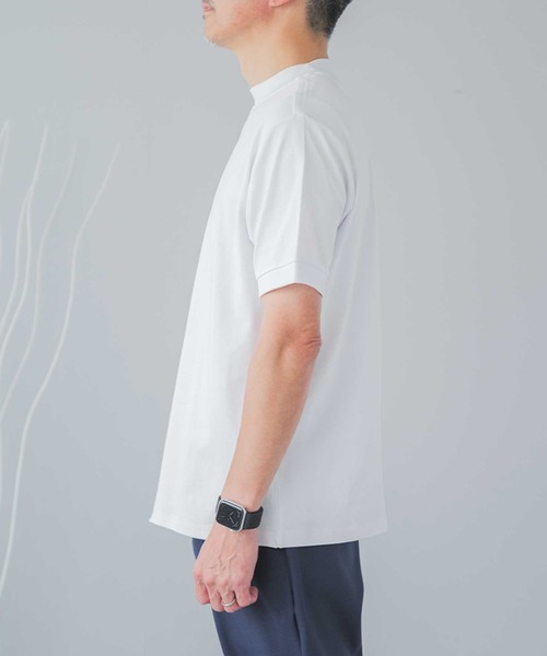 ELLE PLANETE(エルプラネット)の「シルケット加工 ビジネス対応 モックネックTシャツ(Tシャツ/カットソー・メンズ・ホワイト/ブラック・L/M/S/3L/LL)」の3枚目の写真
