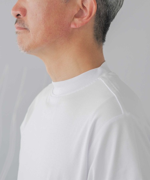ELLE PLANETE(エルプラネット)の「シルケット加工 ビジネス対応 モックネックTシャツ(Tシャツ/カットソー・メンズ・ホワイト/ブラック・L/M/S/3L/LL)」の11枚目の写真