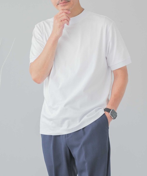 ELLE PLANETE(エルプラネット)の「シルケット加工 ビジネス対応 モックネックTシャツ(Tシャツ/カットソー・メンズ・ホワイト/ブラック・L/M/S/3L/LL)」の14枚目の写真