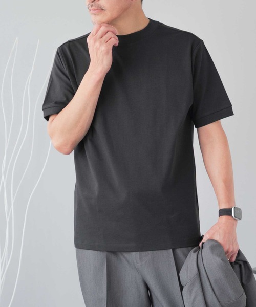 ELLE PLANETE(エルプラネット)の「シルケット加工 ビジネス対応 モックネックTシャツ(Tシャツ/カットソー・メンズ・ホワイト/ブラック・L/M/S/3L/LL)」の19枚目の写真