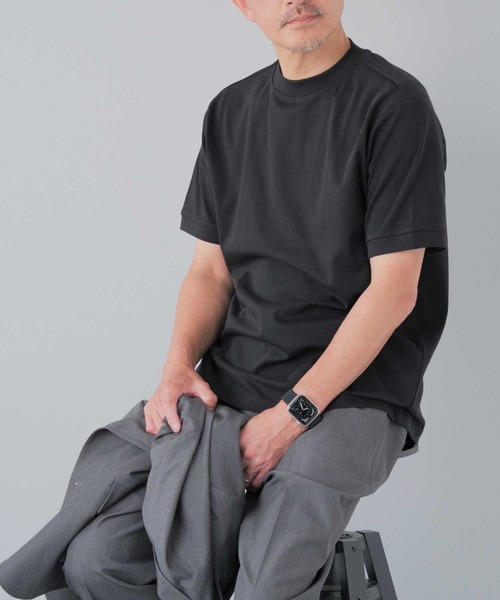 ELLE PLANETE(エルプラネット)の「シルケット加工 ビジネス対応 モックネックTシャツ(Tシャツ/カットソー・メンズ・ホワイト/ブラック・L/M/S/3L/LL)」の22枚目の写真