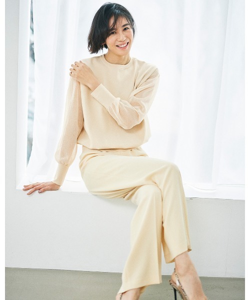 DoCLASSE（ ドゥクラッセ）の「シアースリーブ・総針編みニット（ニット/セーター・レディース・ブラック/ストーン・L/XL/3L）」の6枚目の写真