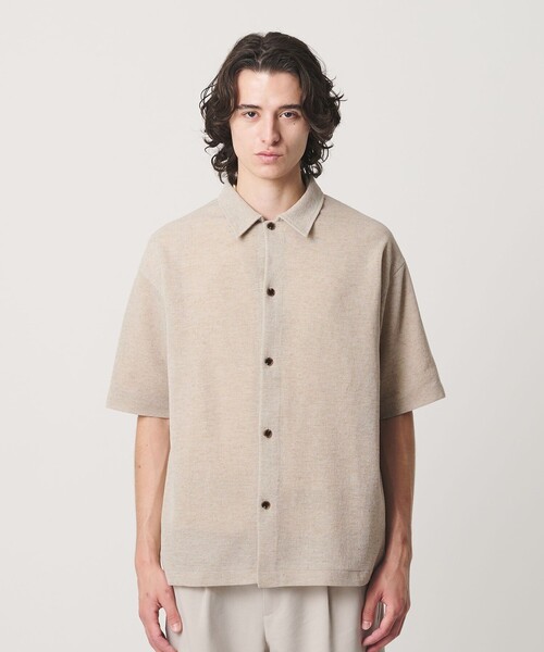 BEAUTY&YOUTH UNITED ARROWS（ビューティーアンドユースユナイテッドアローズ）の「KNITEE リネンブレンド ミラノ シャツ ウォッシャブル（シャツ/ブラウス・メンズ・ブラック/ナチュラル・XL/M/S/L）」の6枚目の写真