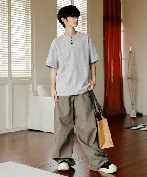 neos（ネオス）の「【neos】ルーズシルエット ワッフル サーマル ヘンリーネック 半袖Tシャツ オーバーサイズ カットソー（Tシャツ/カットソー・メンズ・ブラック/グレー/ホワイト・MEDIUM/X-LARGE/LARGE）」の12枚目の写真