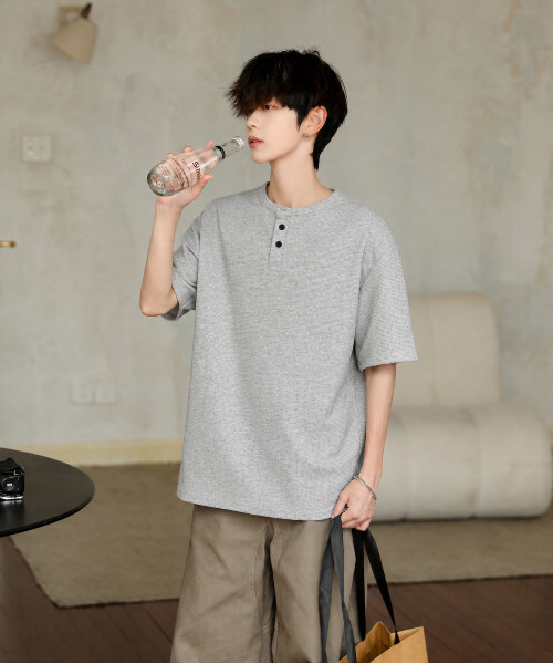 neos（ネオス）の「【neos】ルーズシルエット ワッフル サーマル ヘンリーネック 半袖Tシャツ オーバーサイズ カットソー（Tシャツ/カットソー・メンズ・ブラック/グレー/ホワイト・MEDIUM/X-LARGE/LARGE）」の13枚目の写真